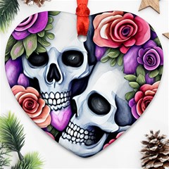 Floral Skeletons Heart Ornament (two Sides) by GardenOfOphir