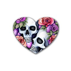 Floral Skeletons Rubber Heart Coaster (4 Pack) by GardenOfOphir