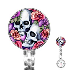 Floral Skeletons Stainless Steel Nurses Watch by GardenOfOphir