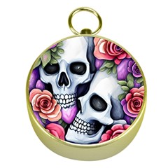 Floral Skeletons Gold Compasses by GardenOfOphir