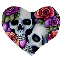 Floral Skeletons Large 19  Premium Flano Heart Shape Cushions by GardenOfOphir