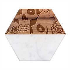 Floral Skeletons Marble Wood Coaster (hexagon)  by GardenOfOphir