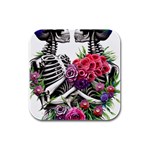 Gothic Floral Skeletons Rubber Square Coaster (4 pack) Front