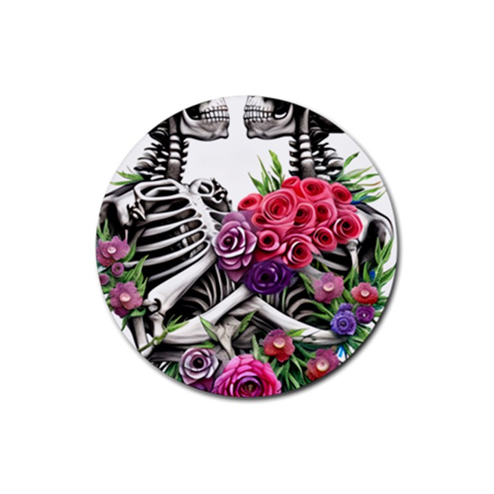 Gothic Floral Skeletons Rubber Coaster (Round)