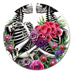 Gothic Floral Skeletons Magnet 5  (round) by GardenOfOphir