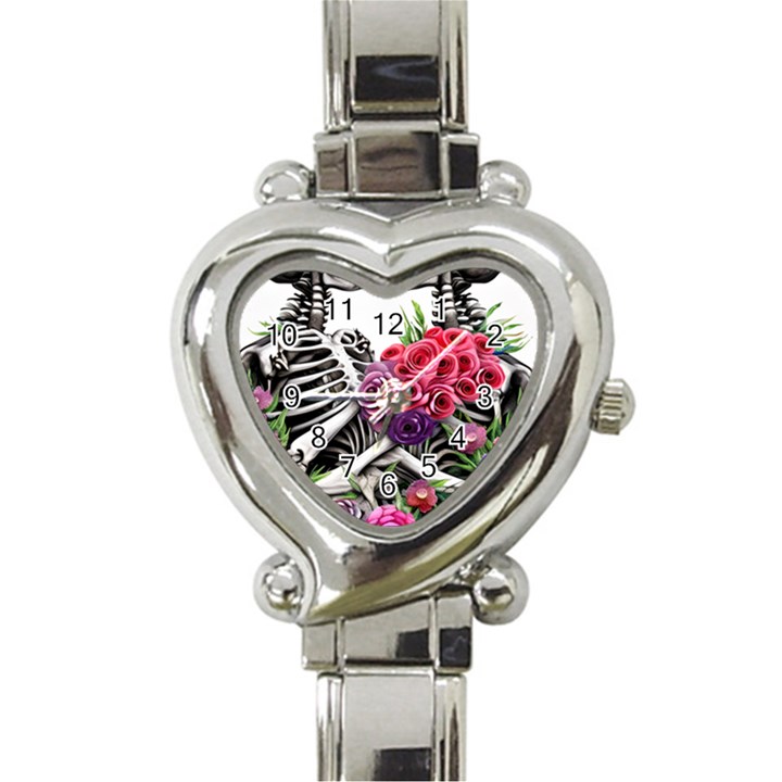 Gothic Floral Skeletons Heart Italian Charm Watch