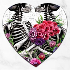 Gothic Floral Skeletons Jigsaw Puzzle (heart) by GardenOfOphir