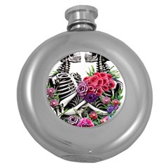 Gothic Floral Skeletons Round Hip Flask (5 Oz) by GardenOfOphir