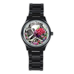 Gothic Floral Skeletons Stainless Steel Round Watch by GardenOfOphir