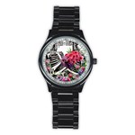 Gothic Floral Skeletons Stainless Steel Round Watch Front