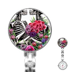 Gothic Floral Skeletons Stainless Steel Nurses Watch by GardenOfOphir