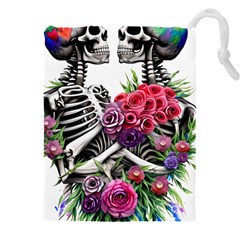 Gothic Floral Skeletons Drawstring Pouch (4xl) by GardenOfOphir