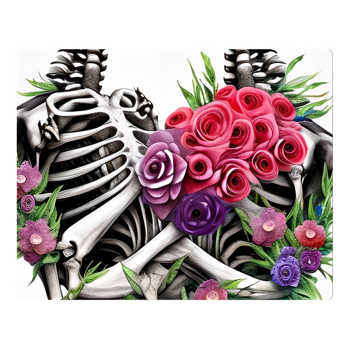 Gothic Floral Skeletons One Side Premium Plush Fleece Blanket (Large)