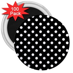 Black And White Polka Dots 3  Magnets (100 Pack) by GardenOfOphir