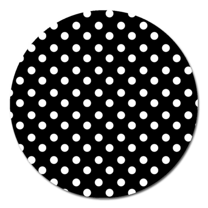 Black And White Polka Dots Magnet 5  (Round)