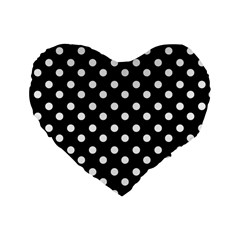 Black And White Polka Dots Standard 16  Premium Flano Heart Shape Cushions by GardenOfOphir