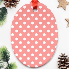 Coral And White Polka Dots Ornament (oval) by GardenOfOphir