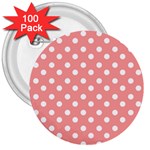 Coral And White Polka Dots 3  Buttons (100 pack)  Front