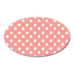 Coral And White Polka Dots Oval Magnet by GardenOfOphir