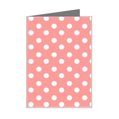 Coral And White Polka Dots Mini Greeting Card by GardenOfOphir