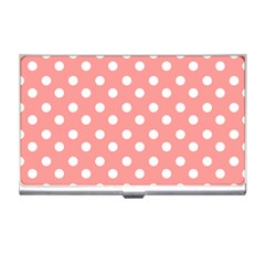 Coral And White Polka Dots Business Card Holder by GardenOfOphir