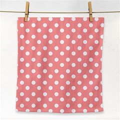 Coral And White Polka Dots Face Towel by GardenOfOphir