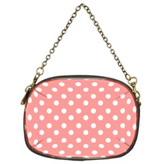 Coral And White Polka Dots Chain Purse (one Side) by GardenOfOphir