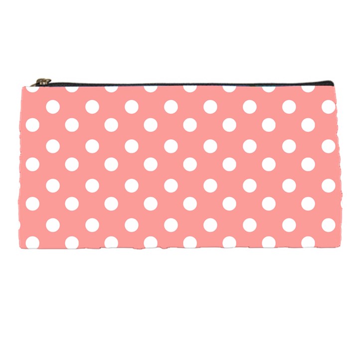 Coral And White Polka Dots Pencil Case