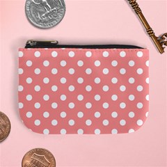 Coral And White Polka Dots Mini Coin Purse by GardenOfOphir