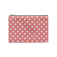 Coral And White Polka Dots Cosmetic Bag (medium) by GardenOfOphir