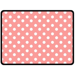 Coral And White Polka Dots One Side Fleece Blanket (large) by GardenOfOphir