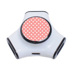 Coral And White Polka Dots 3-port Usb Hub by GardenOfOphir