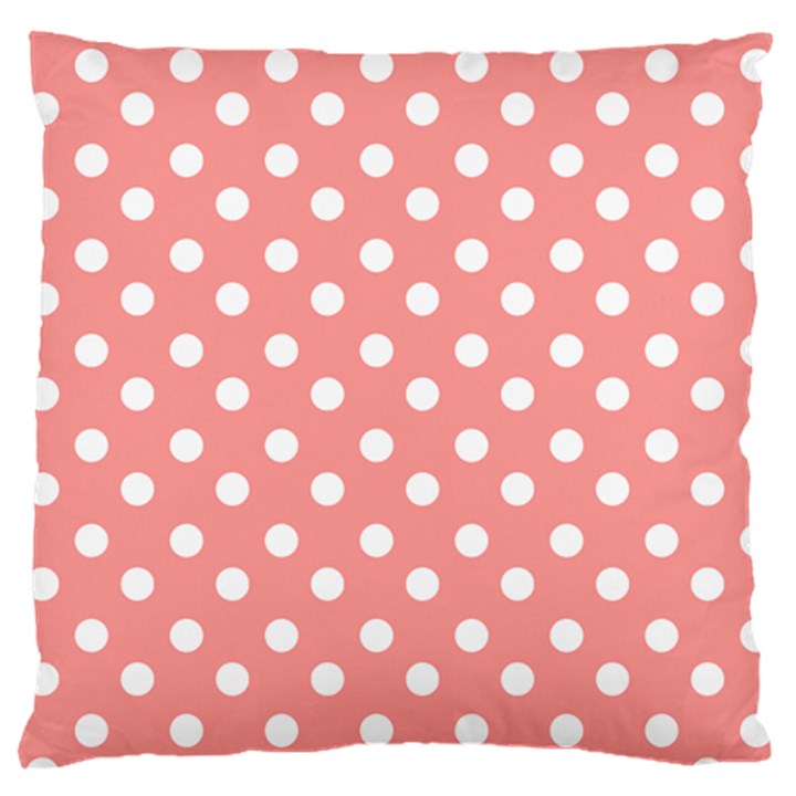 Coral And White Polka Dots Large Cushion Case (Two Sides)