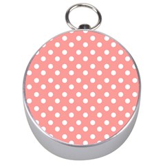 Coral And White Polka Dots Silver Compasses by GardenOfOphir