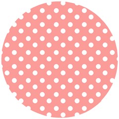 Coral And White Polka Dots Wooden Puzzle Round by GardenOfOphir