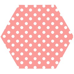 Coral And White Polka Dots Wooden Puzzle Hexagon by GardenOfOphir