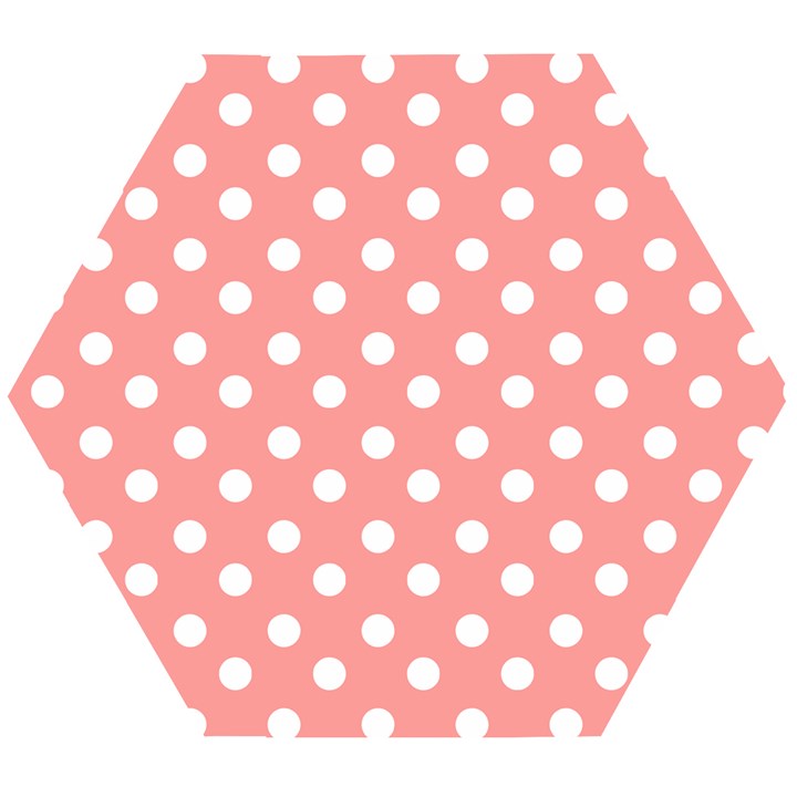 Coral And White Polka Dots Wooden Puzzle Hexagon