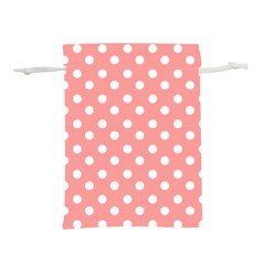 Coral And White Polka Dots Lightweight Drawstring Pouch (m) by GardenOfOphir