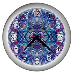 Denim On Pour Wall Clock (silver) by kaleidomarblingart