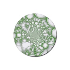 Green Abstract Fractal Background Texture Rubber Round Coaster (4 Pack) by Ravend