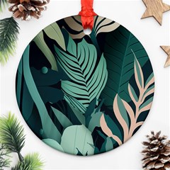 Green Nature Bohemian Painting Leaves Foliage Ornament (round) by Ravend