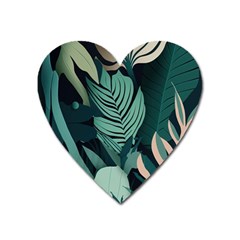 Green Nature Bohemian Painting Leaves Foliage Heart Magnet by Ravend