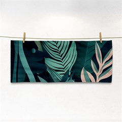 Green Nature Bohemian Painting Leaves Foliage Hand Towel by Ravend