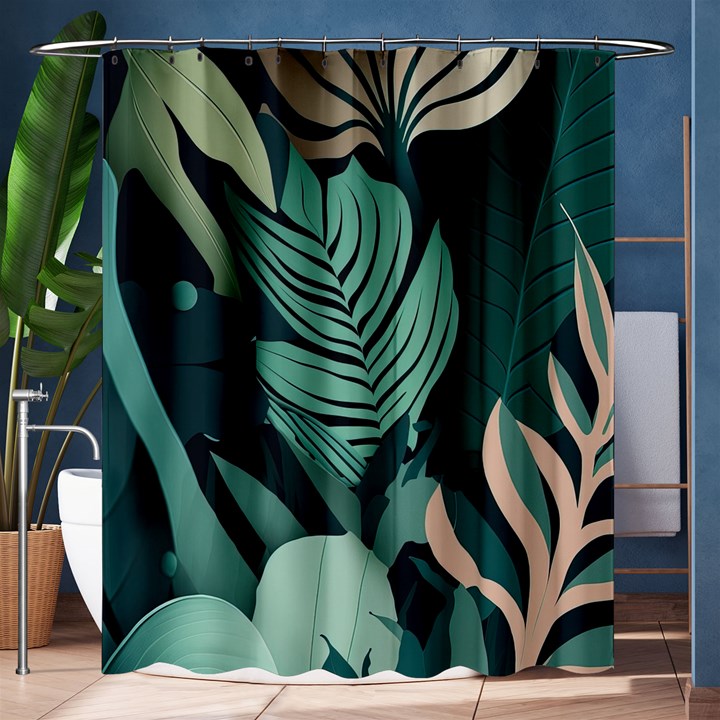 Green Nature Bohemian Painting Leaves Foliage Shower Curtain 60  x 72  (Medium) 