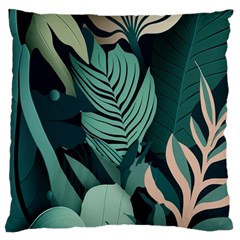 Green Nature Bohemian Painting Leaves Foliage Large Cushion Case (one Side) by Ravend