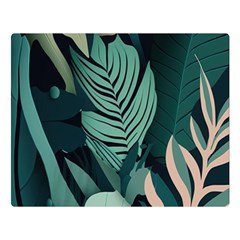 Green Nature Bohemian Painting Leaves Foliage Premium Plush Fleece Blanket (large) by Ravend