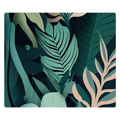 Green Nature Bohemian Painting Leaves Foliage One Side Premium Plush Fleece Blanket (small) by Ravend