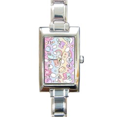 Pusheen Carebears Bears Cat Colorful Cute Pastel Pattern Rectangle Italian Charm Watch by Sapixe