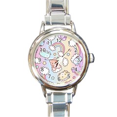 Pusheen Carebears Bears Cat Colorful Cute Pastel Pattern Round Italian Charm Watch by Sapixe