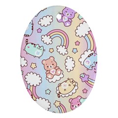 Pusheen Carebears Bears Cat Colorful Cute Pastel Pattern Ornament (oval)